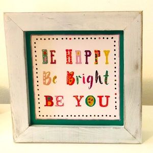 Carpentree Whitewashed Wooden Wall or Box Tabletop "Be Happy Be B…